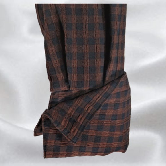 RENAISSANCE Sportswear Brown Checkered Wrap Crop Top in Size Medium - Picture 3 of 6